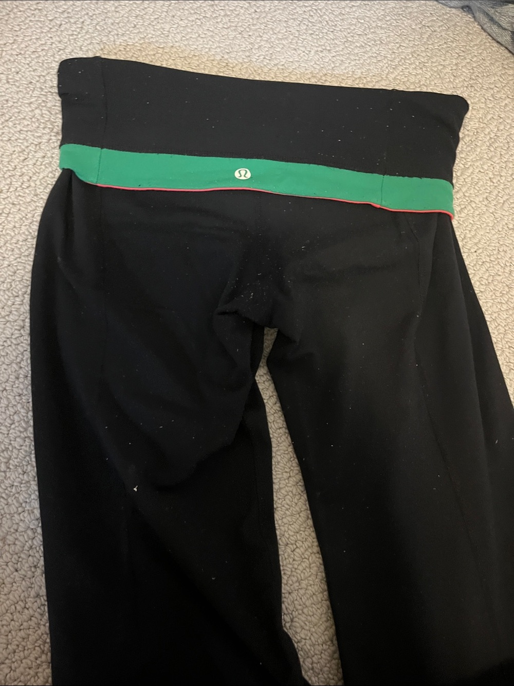 lululemon athletica Black Leggings with Green Waistband and Red Trim